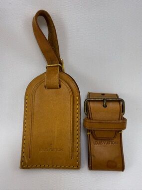 Louis Vuitton Tan Leather Luggage Tag and Strap Pair